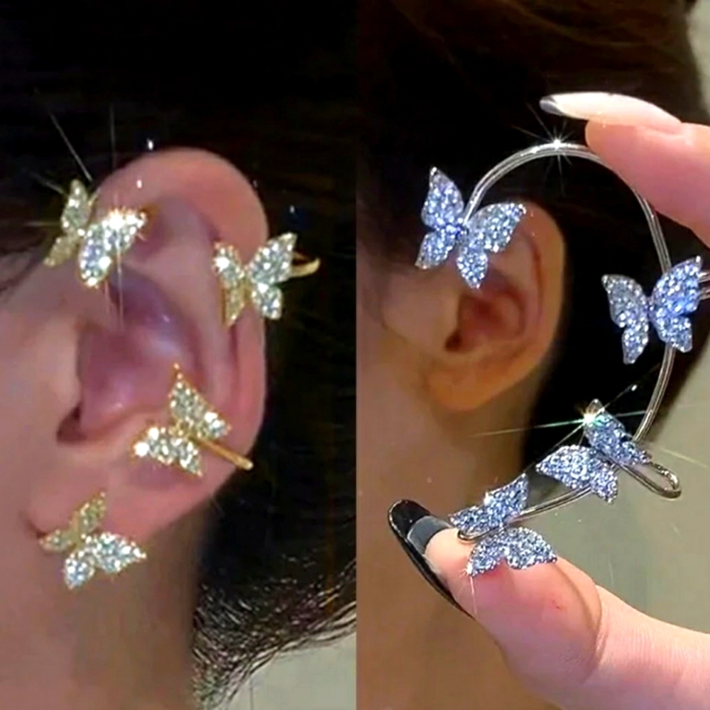 Silver butterfly ear cuff